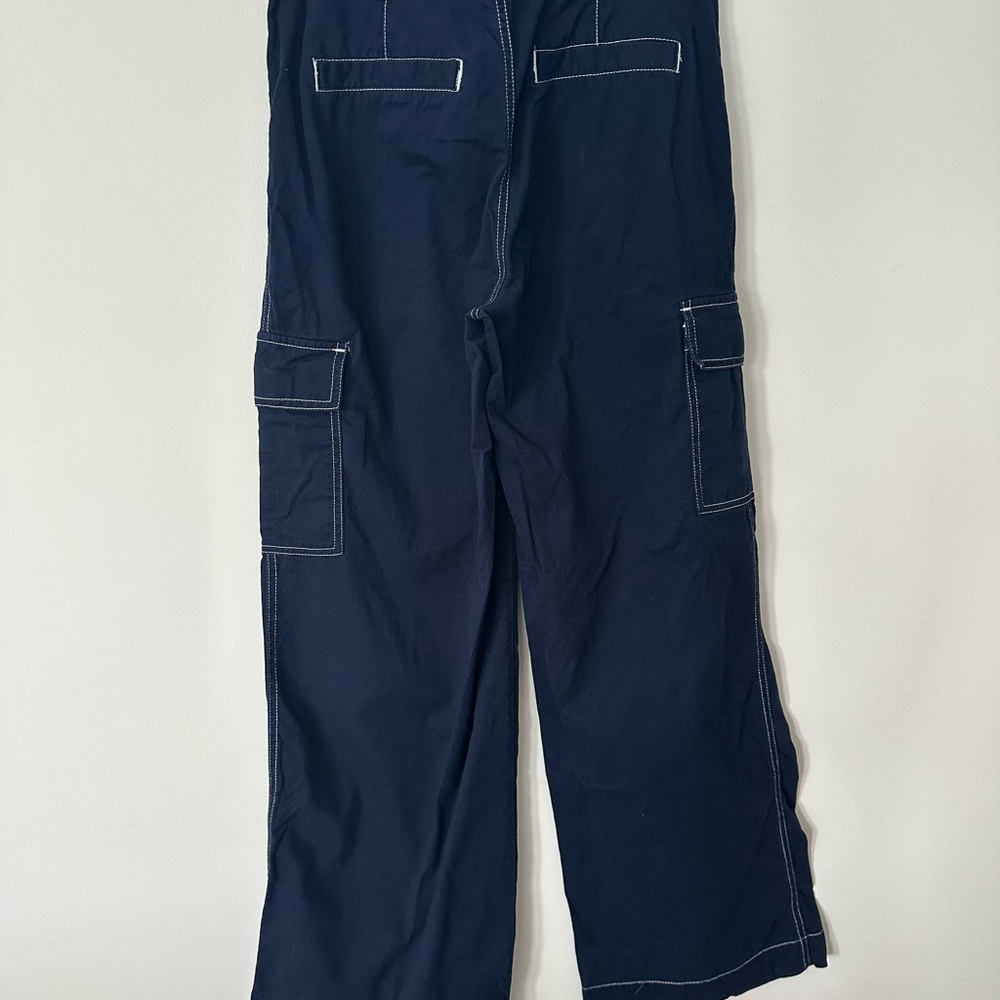 Wide Leg Cargo Pants Y2K Utility Navy Skater  Medium Streetwear - Picture 9 of 11